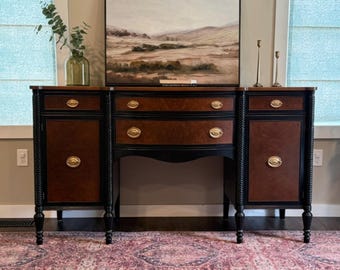 Vintage Hepplewhite Style Mohagany Buffet | Colonial Revival Sideboard | Entryway Console | Dining Room Cabinet