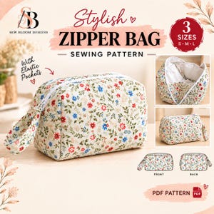 Open Up Pouch Sewing Pattern PDF, Quilted Makeup Bag, Zip Pouch Download, Travel Toiletry Organizer, Beginner Friendly, 3 Sizes