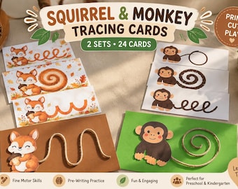 Monkey Tracing Cards | Pre-Writing Fine Motor Skills Printable (Digital Download)