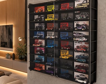 1:64 Scale Diecast Car Display Shelf, 32 Slot Wall Mount Showcase (Dustproof)