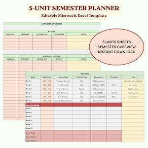 Modèle Excel de planification étudiante à 5 unités