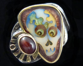 Skull Cloisonne Ring with Cats Eye Beryl