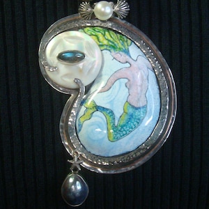 Mermaid Enamel Necklace with Sterling, Pearl and Gemstone Beads