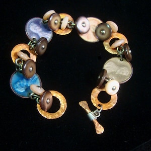 Enameled Lincoln Penny Bracelet with MOP Shoe Buttons