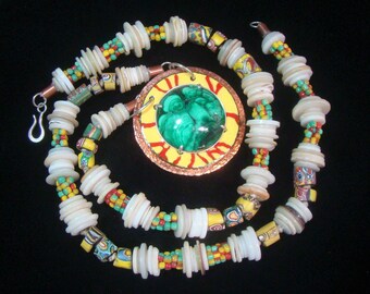 African Malachite and Trade Bead Necklace