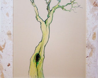 Original Tree Art Hand Colored Print "Tree Spirits"