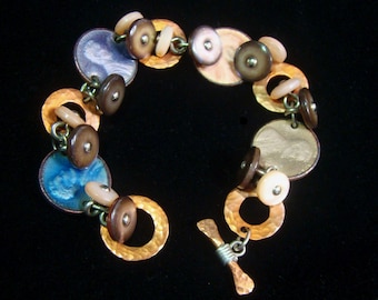 Enameled Lincoln Penny Bracelet with MOP Shoe Buttons