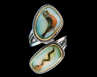 Cloisonne Bypass Ring in 22K and Sterling "Early Bird"