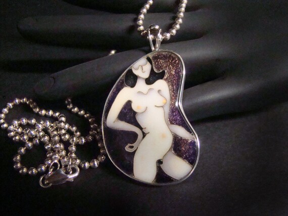 Cloisonne Enamel of Nude Woman set in a Sterling … - image 3