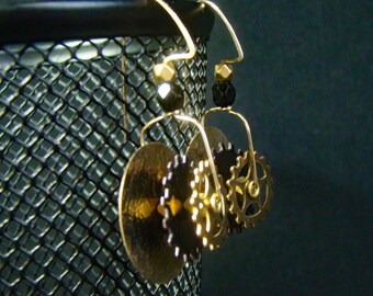 Gold & Black Enamel Earrings with 14K gold fill wires