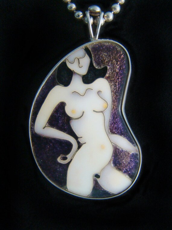 Cloisonne Enamel of Nude Woman set in a Sterling … - image 4