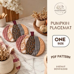 Modello PDF per cucire una tovaglietta a forma di zucca / Decorazione autunnale trapuntata per la tavola / Tovaglietta di Halloween/Ringraziamento / Tovaglietta in tessuto autunnale / Progetto di cucito facile