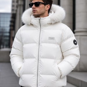 Men's Fluffy Fur Hood Bubble Jacket – Premium Winter Puffer Coat with Silver Zipper