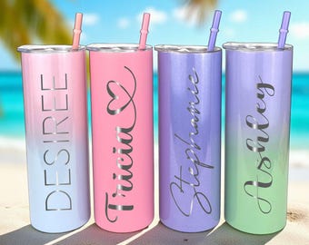 Personalized Tumbler with Name, Custom Stainless Steel Cup with Straw and Lid, Bridesmaid Gift, Personalized Cups