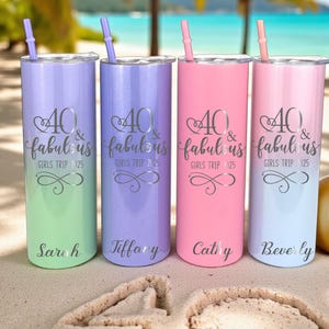 40th Birthday Tumbler with Straw – Personalized 40 & Fabulous Gift – Custom Stainless Cup – Girls Trip Favor for Women