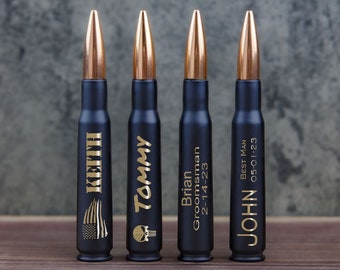 Christmas Gift for Him,  One Engraved Black .50 Cal Bullet Personalized Bottle Openers. Dad Gift.