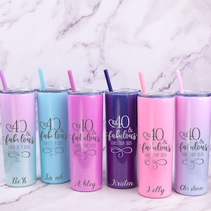 40 & Fabulous Birthday Tumbler with Straw, Personalized Stainless Steel Tumbler Engraved - 40th Birthday Gift for Women - 40th Birthday Trip