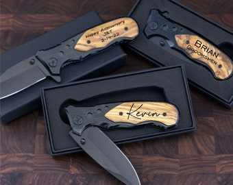 Engraved Pocket Knife, Groomsmen Gifts, Black Custom Knife boyfriend gift for him, Gift for dad, Valentines Day gift