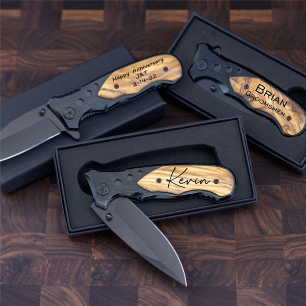 Engraved Pocket Knife, Groomsmen Gifts, Black Custom Knife boyfriend gift for him, Gift for dad, Valentines Day gift