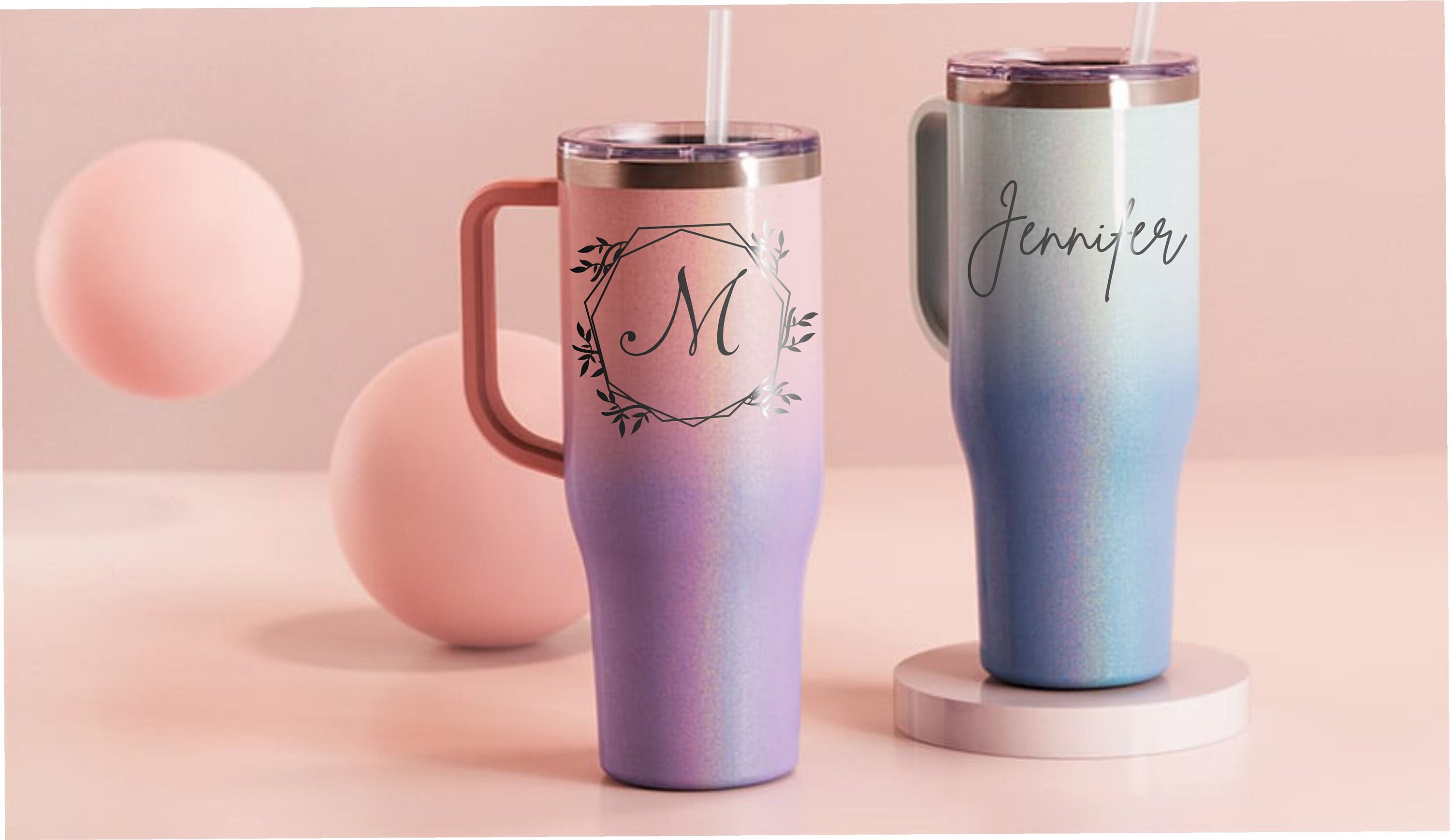 Personalized 40oz Tumbler with Handle, Lid and Straw, Stainless Steel Engraved Tumbler, Personalized Gift for Dad, Gift for Him