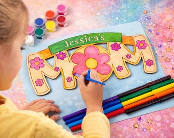 Personalized Mom Craft Kit for Kids, DIY Mother's Day Gift, Kids Paint & Color Wooden Mom Sign, Custom Name Craft, Mom Keepsake