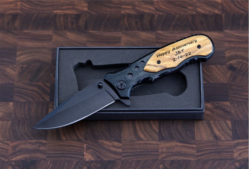 Engraved Pocket Knife, Groomsmen Gifts, Black Custom Knife boyfriend gift for him, Gift for dad, Fathers Day gift image 6