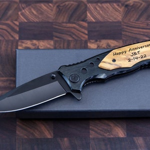 Engraved Pocket Knife, Groomsmen Gifts, Black Custom Knife boyfriend gift for him, Gift for dad, Fathers Day gift image 9