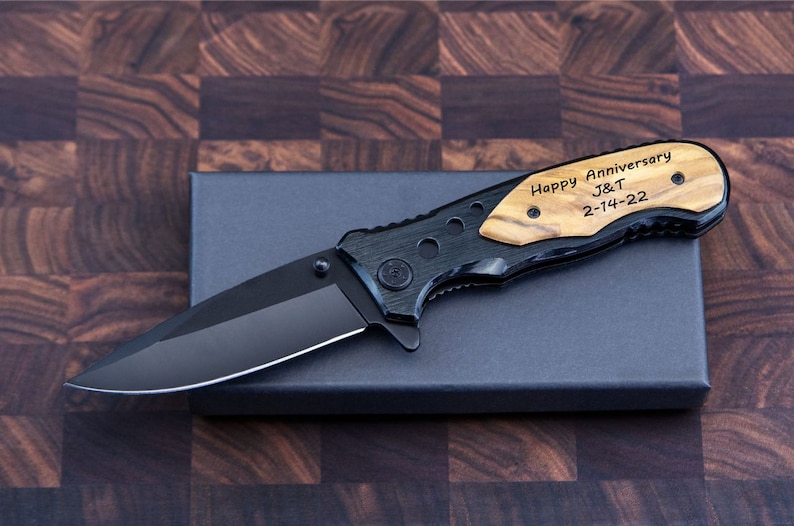 Engraved Pocket Knife, Groomsmen Gifts, Black Custom Knife boyfriend gift for him, Gift for dad, Fathers Day gift image 9