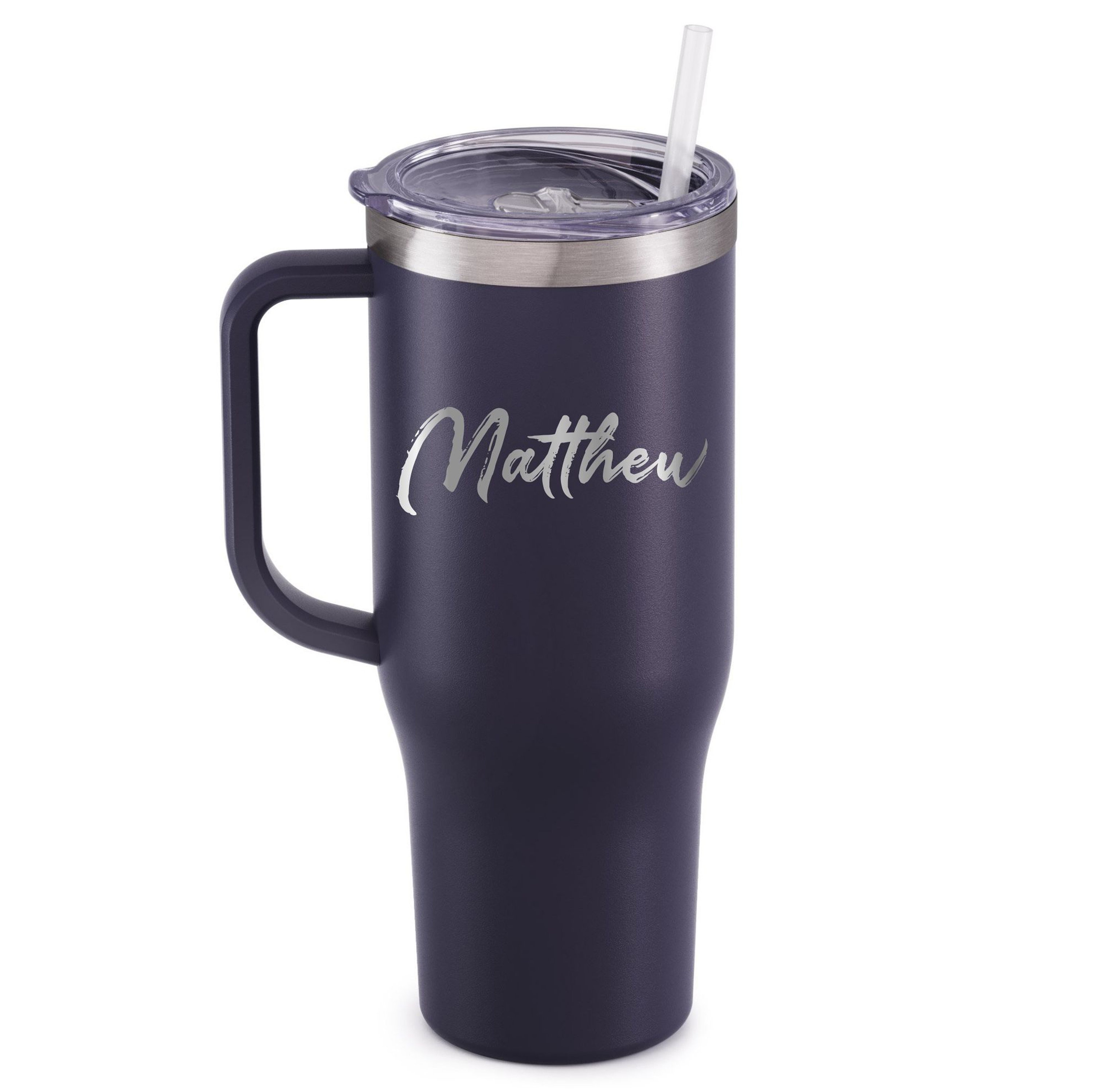 Personalized 40oz Tumbler with Handle, Lid and Straw, Stainless Steel Engraved Tumbler, Personalized Gift for Dad, Gift for Him