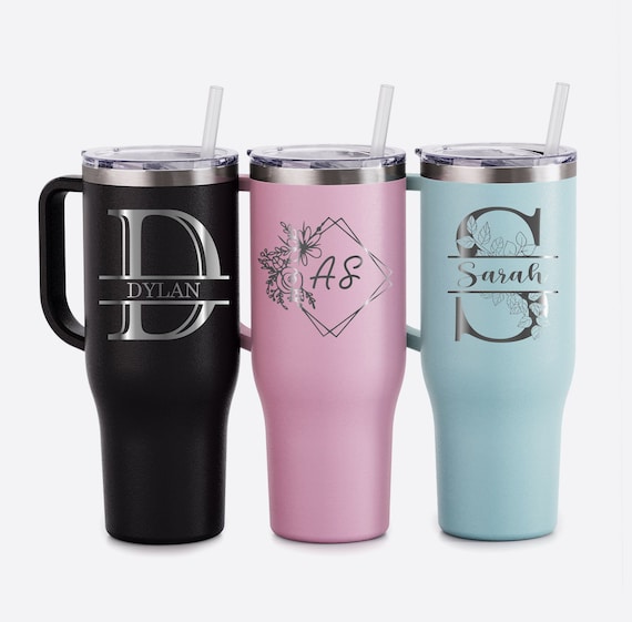 Personalized 40oz Tumbler With Handle, Lid and Straw, Stainless