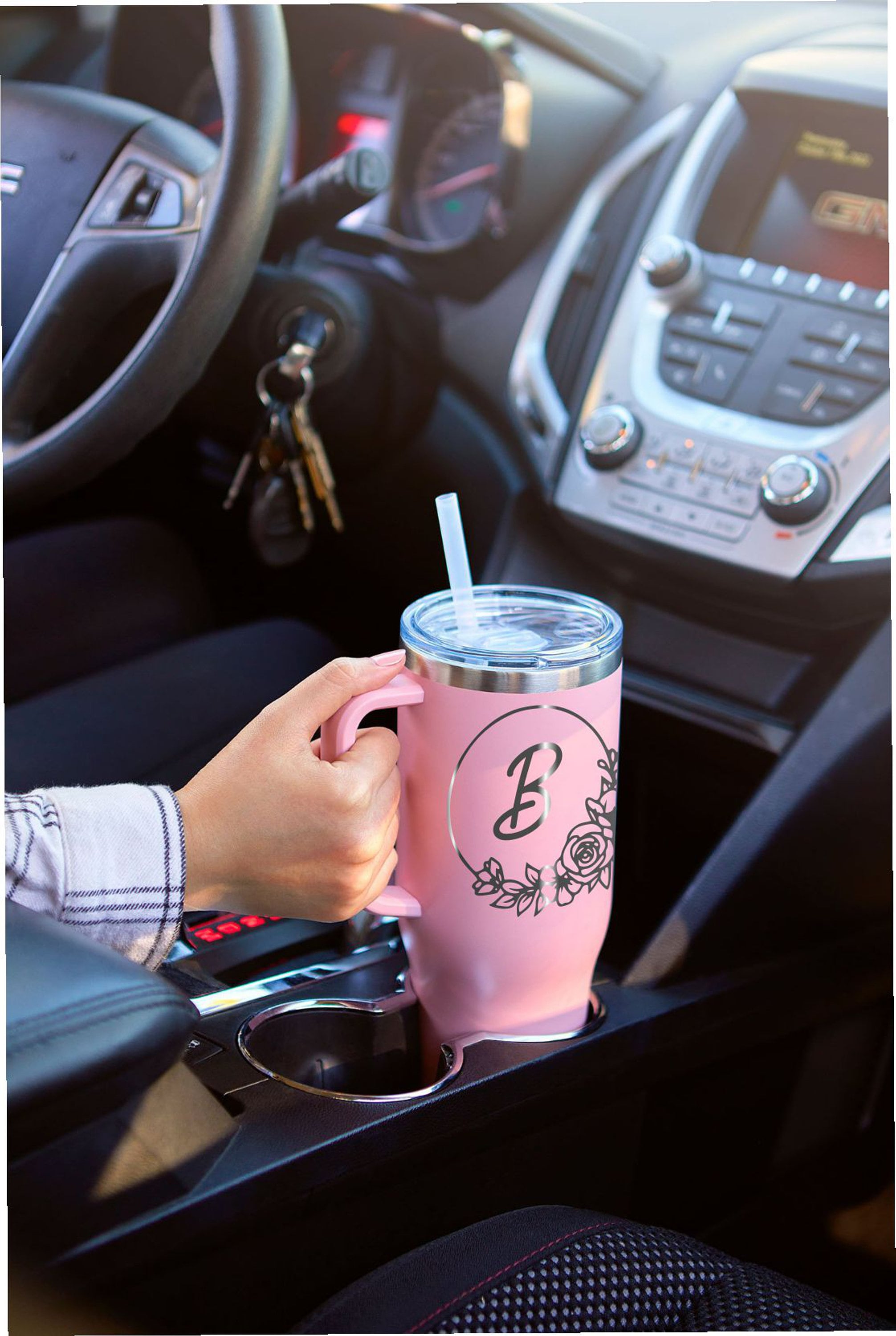 Personalized 40oz Tumbler with Handle, Lid and Straw, Stainless Steel Engraved Tumbler, Personalized Gift for Dad, Gift for Him