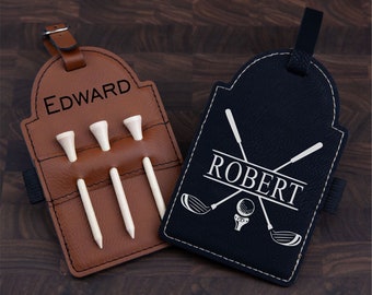 Personalized Golf Bag Tag - Laser Engraved Leatherette with Tees