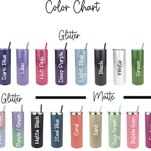 K&ouml;nnte beinhalten: Eine Farbkarte zeigt verschiedene isolierte Becher-Optionen. Die Karte umfasst Glitzer- und matte Oberfl&auml;chen in Farben wie Dunkelblau, Lila, Hot Pink, Deep Purple, Hellblau, Schwarz, Wei&szlig; und Gr&uuml;n. Ombre-Glitzer- und matte Optionen sind ebenfalls abgebildet.