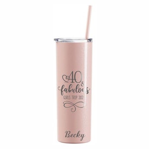 40 & Fabulous Birthday Tumbler With Straw, Personalized Stainless Steel ...