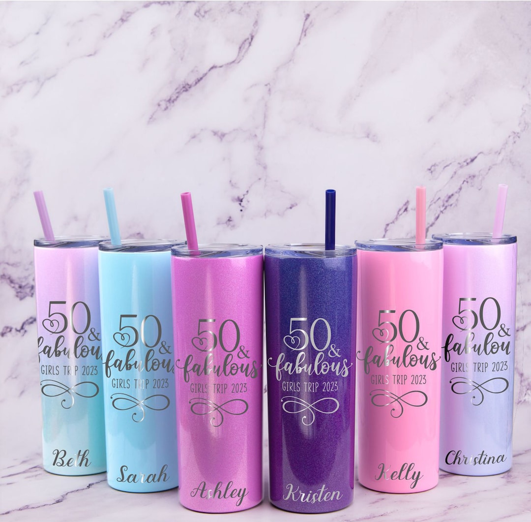 50 & Fabulous Birthday Tumbler With Straw, Personalized Stainless Steel
