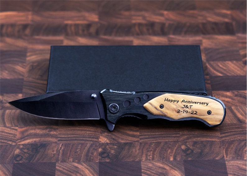 Engraved Pocket Knife, Groomsmen Gifts, Black Custom Knife boyfriend gift for him, Gift for dad, Fathers Day gift image 5