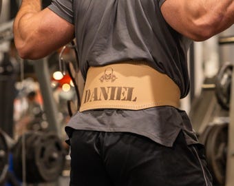 Personalized Leather Weightlifting Belt: Laser Engraved Gym Belt with Lumbar Support