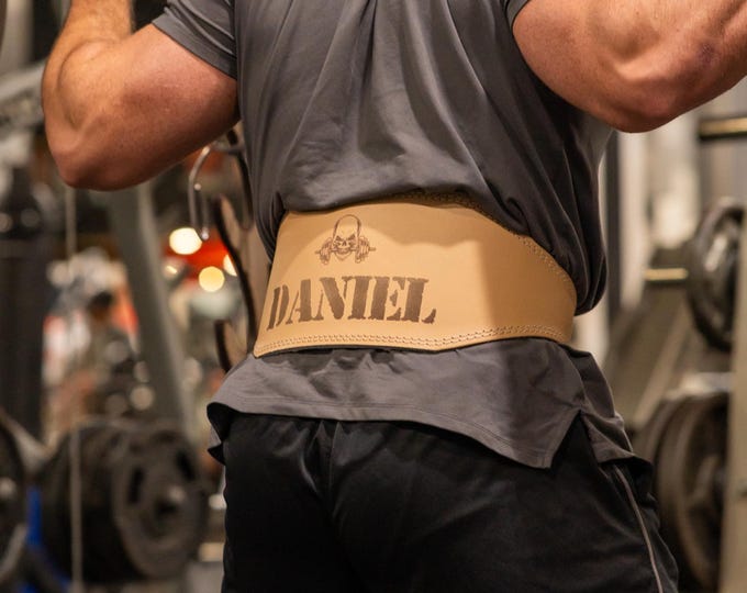 Personalized Leather Weightlifting Belt: Laser Engraved Gym Belt with Lumbar Support