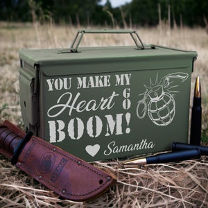 You Make My Heart Go Boom Personalized Ammo Can, Romantic Gifts, Anniversary Gift, Gifts for Him, Mens Gifts, Personalized gifts for dad