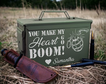 You Make My Heart Go Boom Personalized Ammo Can, Romantic Gifts, Anniversary Gift, Gifts for Him, Mens Gifts, Personalized gifts for dad