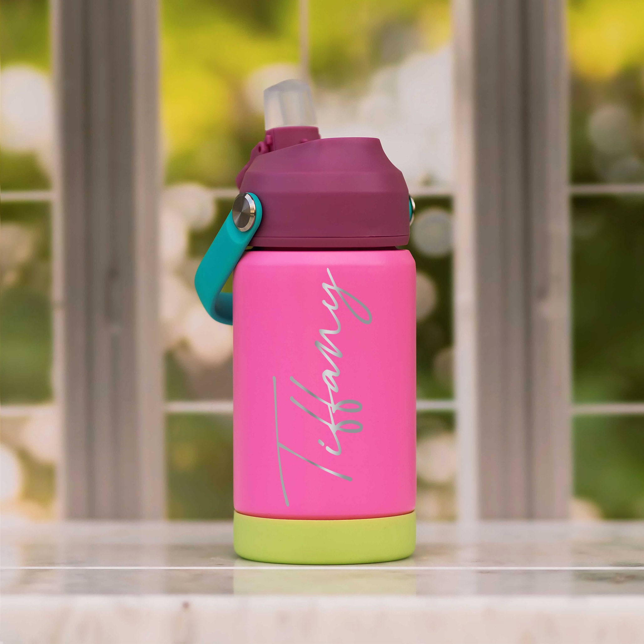 Personalized Kids Water Bottle with Straw – 12 oz Stainless Steel Tumbler – Custom Name Engraved – Gift for School, Camp, Daycare