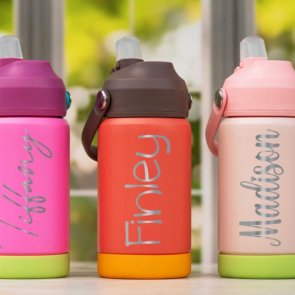 Personalized Kids Water Bottle, Custom Laser Engraved for Boys and Girls, Back to School, 12 oz Stainless Steel, Summer Camp Toddler Tumbler