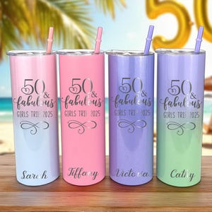50th Birthday Gift – Custom “50 & Fabulous” Tumbler, 50 Birthday Trip Cup, Beach Vacation Gift