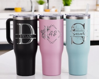 Personalized 40oz Tumbler with Handle: Engraved Stainless Steel Gift