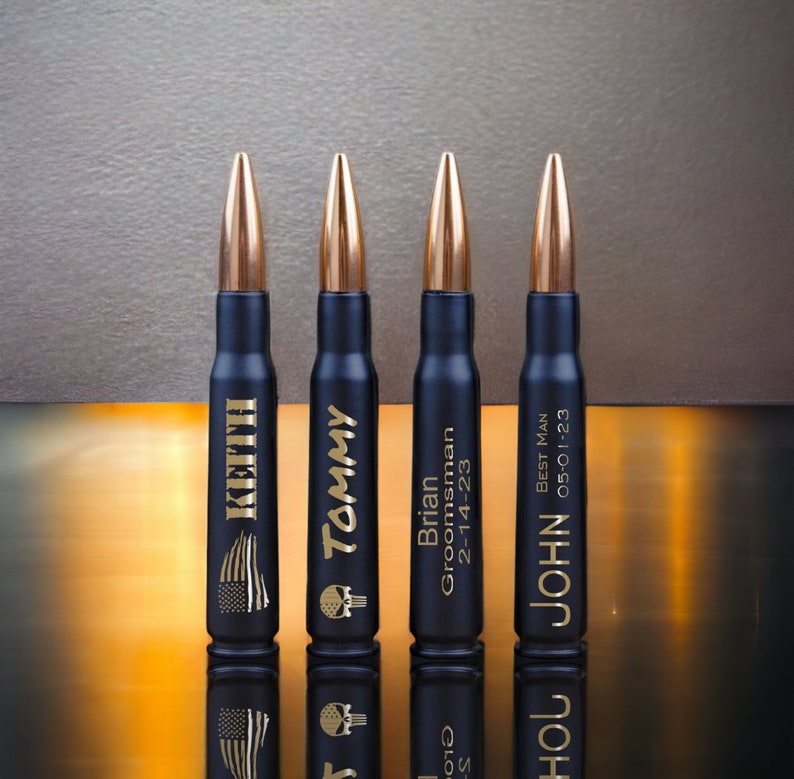 Groomsmen Gifts Engraved Black .50 Caliber Bullet Bottle Opener Personalized Father of the Bride Gift Father of the Groom Gift Best Man image 1