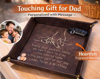 Personalized Valet Tray for Dad, Custom Leather EDC Tray, Engraved Pocket Dump Tray, Men's Nightstand Organizer, Fathers Day Gift