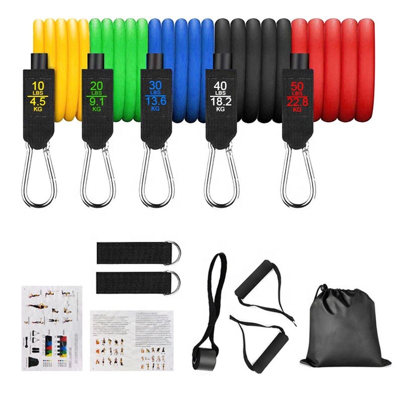 Resistance Bands Set 11pcs Workout Exercise With Handles Door Anchor 150 Lbs for sale online 