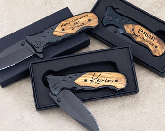 Personalized Engraved Pocket Knife – Groomsmen Gift – Custom Folding Knife for Best Man, Dad, Anniversary Gift for Him
