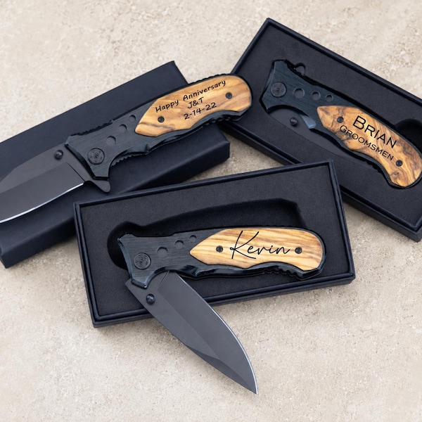 Couteau de poche gravé personnalisé - Cadeau de garçon d'honneur - Couteau pliant personnalisé pour homme d'honneur, papa, cadeau d'anniversaire pour lui