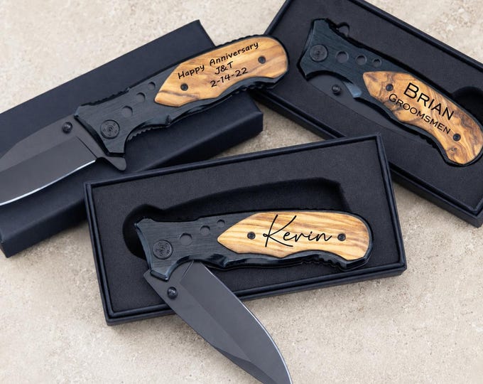 Personalized Engraved Pocket Knife – Groomsmen Gift – Custom Folding Knife for Best Man, Dad, Anniversary Gift for Him